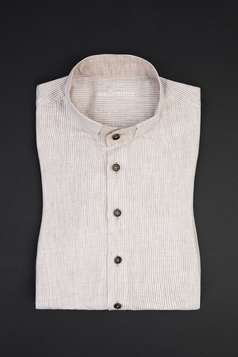 Wallmann Trachtenhemd Leinen gestreift Vorderansicht | Wallmann Linen Traditional Shirt Striped front view
