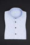 Wallmann Trachtenhemd Leinen gestreift blau Vorderansicht | Wallmann Linen Traditional Shirt Striped Blue front view