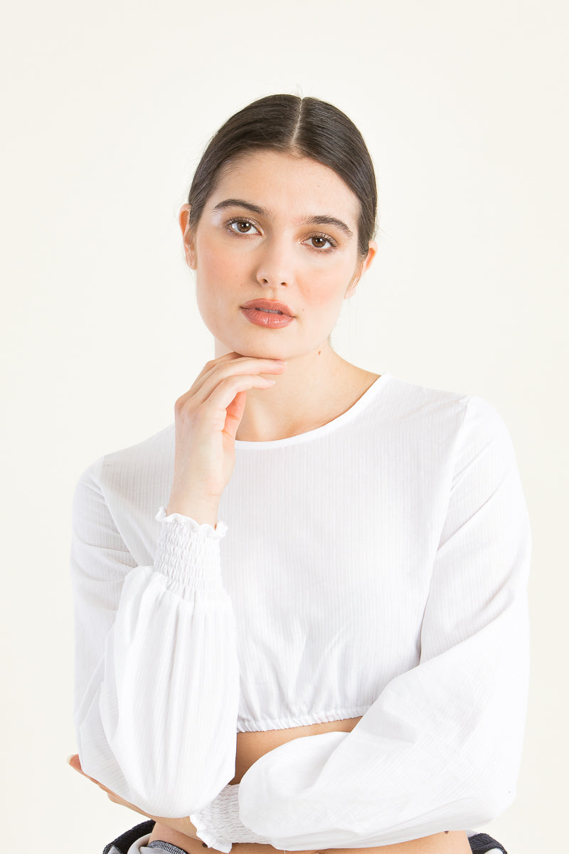 Wallmann Dirndlbluse Langarm weiß Rückansicht | Wallmann Dirndl Blouse long sleeve white back view