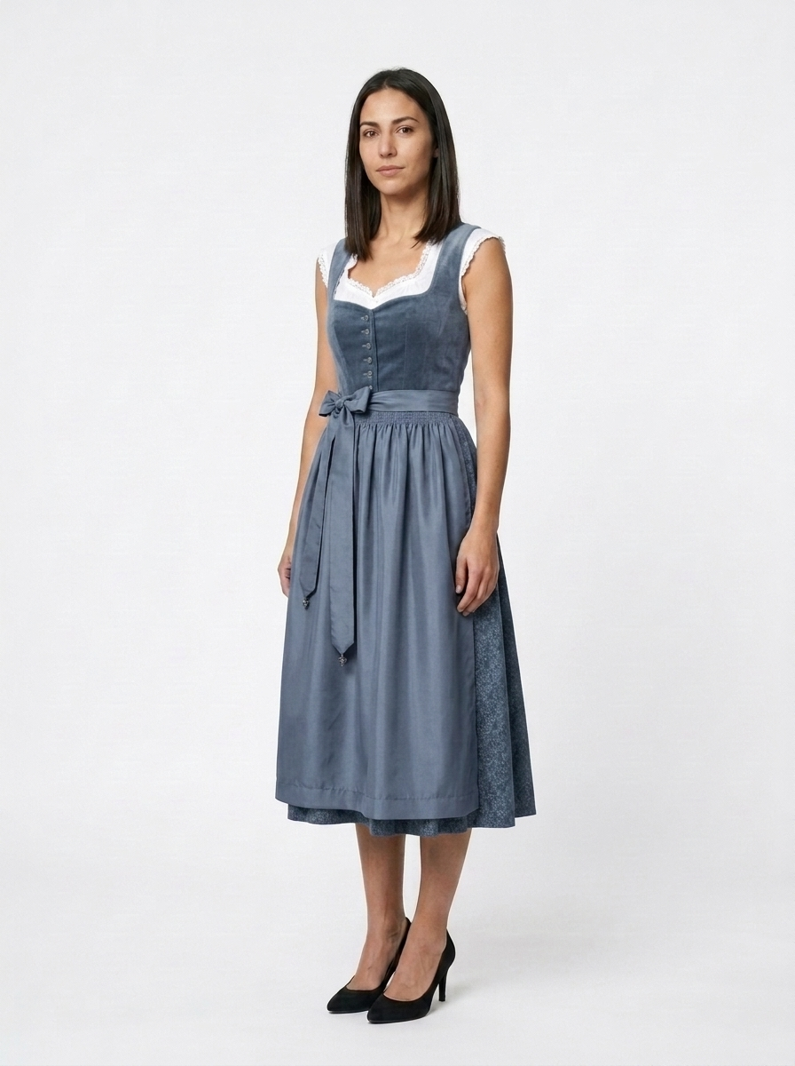 Wenger Dirndl aus Samt in Rauchblau / Velvet Dirndl in Blue