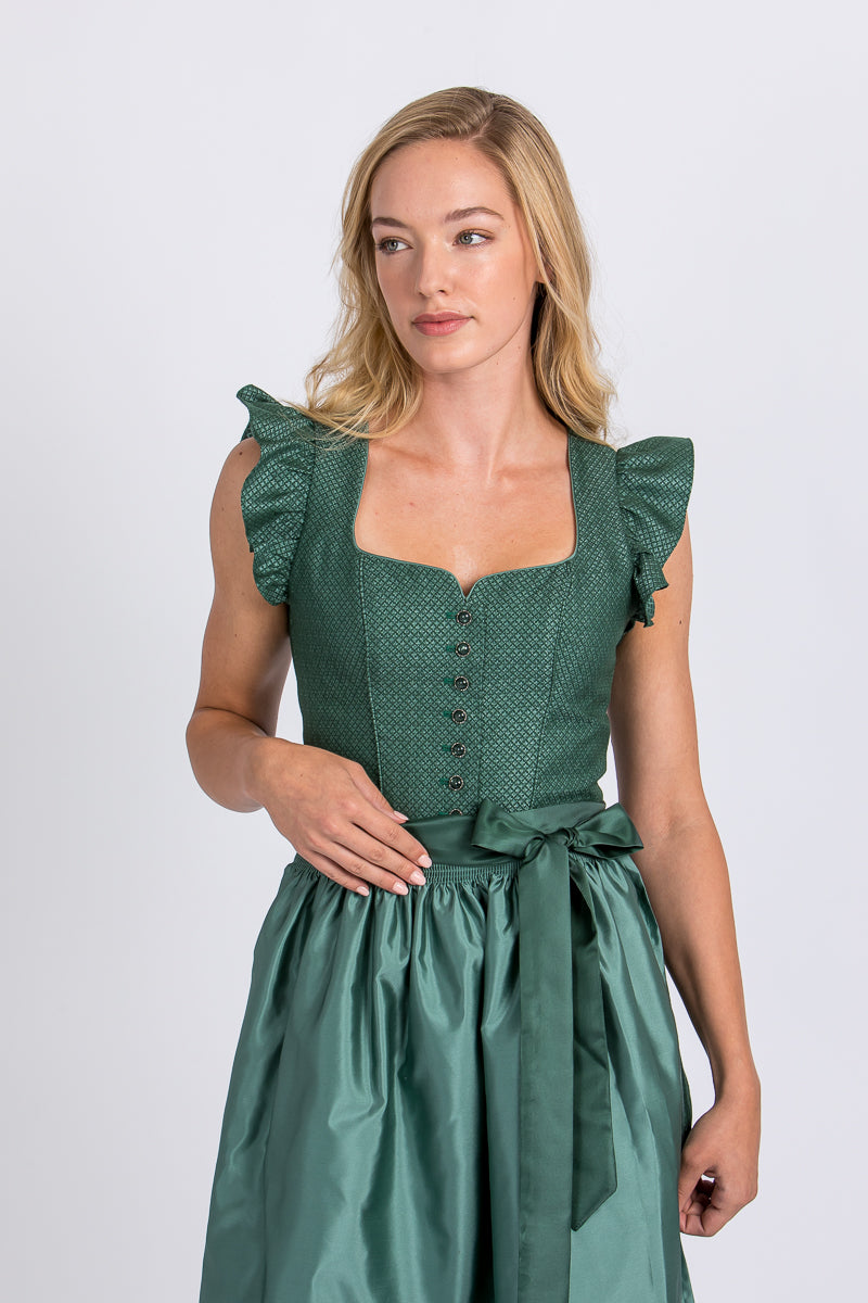 Wenger Dirndl Carolina flaschengrün Detail Schürze | Wenger dirndl Carolina bottle green apron detail