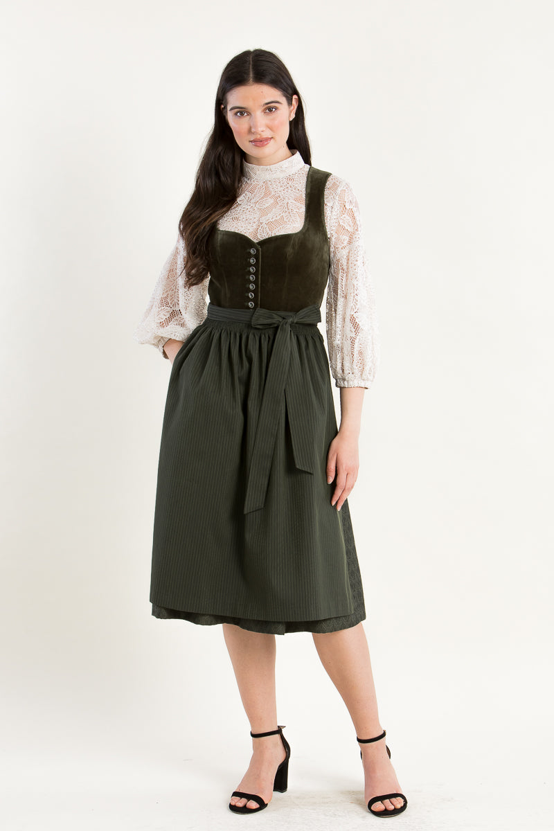Wenger Samtdirndl Lore oliv Vorderansicht | Wenger velvet dirndl Lore olive front view