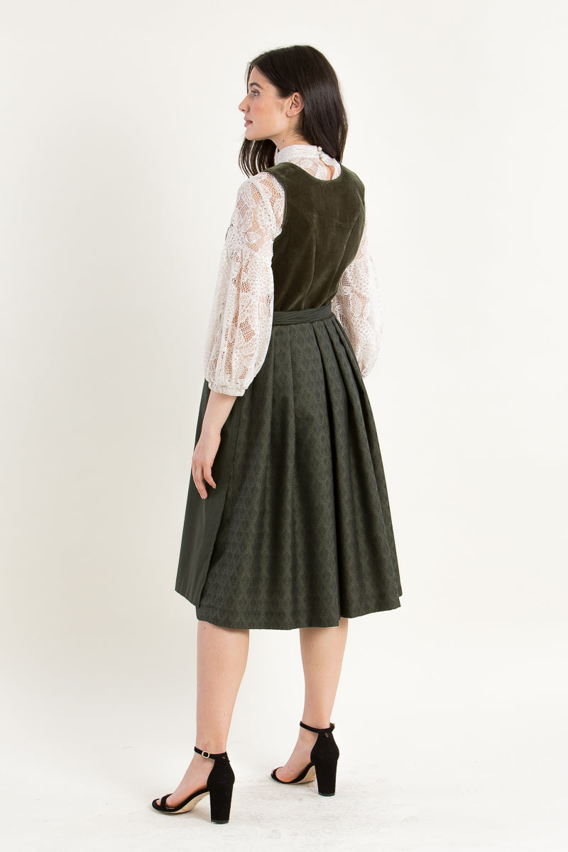 Wenger Samtdirndl Lore oliv Rückansicht | Wenger velvet dirndl Lore olive back view