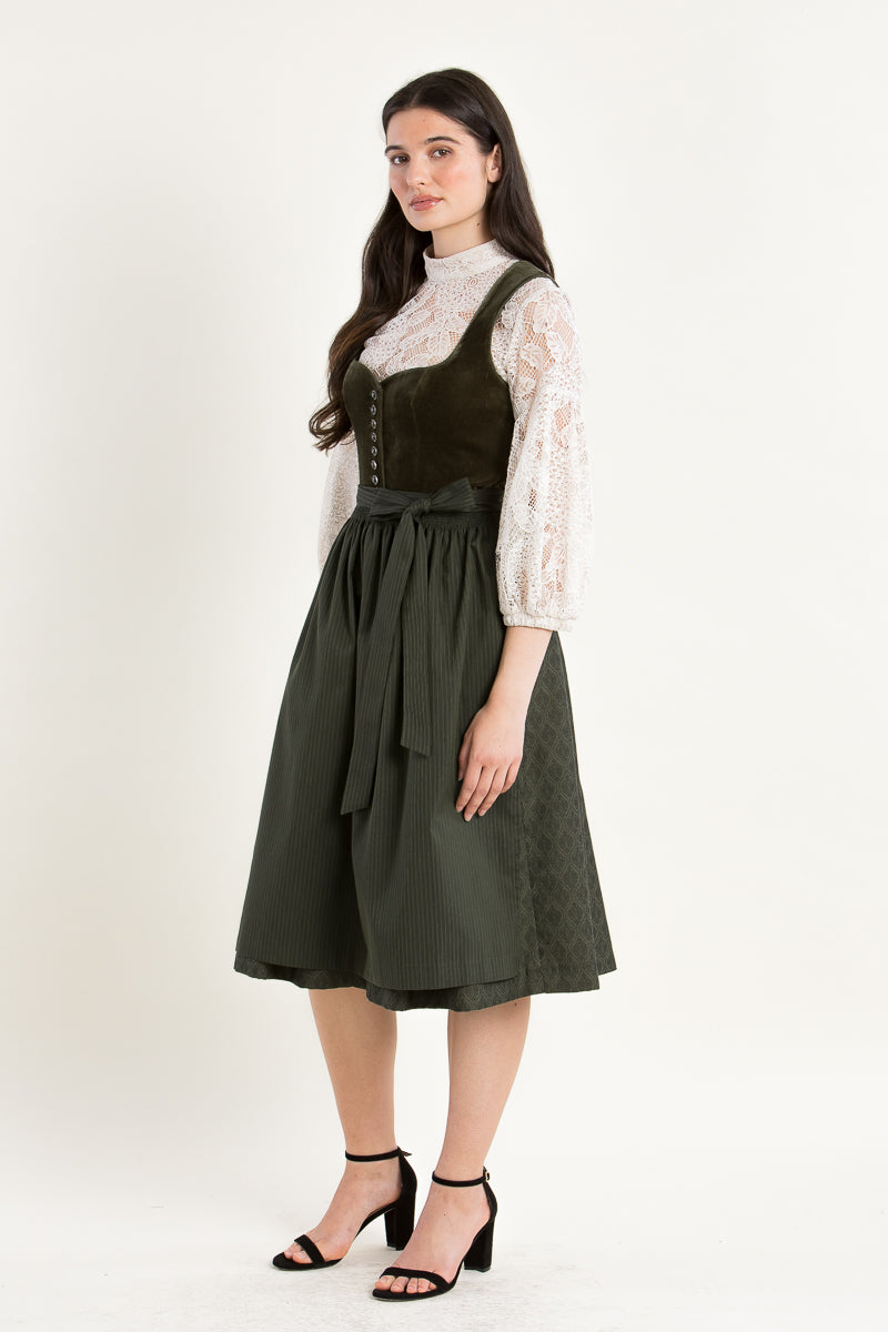 Wenger Samtdirndl Lore oliv Detail | Wenger velvet dirndl Lore olive detail