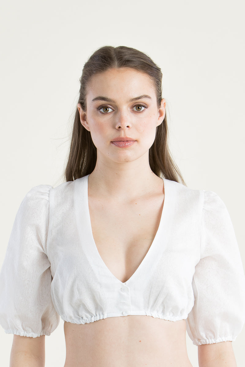 Wenger Dirndlbluse Ilva Puffarm weiß Detail | Wenger Dirndl Blouse Ilva puff sleeve white detail