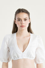 Wenger Dirndlbluse Ilva Puffarm weiß Detail | Wenger Dirndl Blouse Ilva puff sleeve white detail