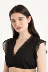 Wenger Dirndlbluse Isa Flügelarm schwarz Vorderansicht | Wenger Dirndl Blouse Isa wing sleeve black front view