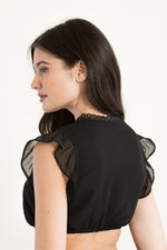 Wenger Dirndlbluse Isa Flügelarm schwarz Rückansicht | Wenger Dirndl Blouse Isa wing sleeve black back view