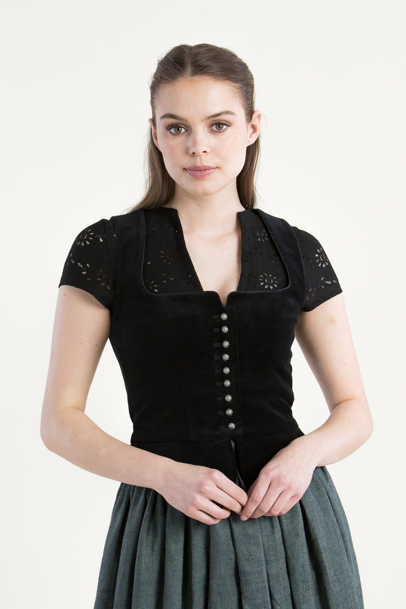 Wenger Trachtenmieder Fabia schwarz Vorderansicht | Wenger traditional bodice Fabia black front view