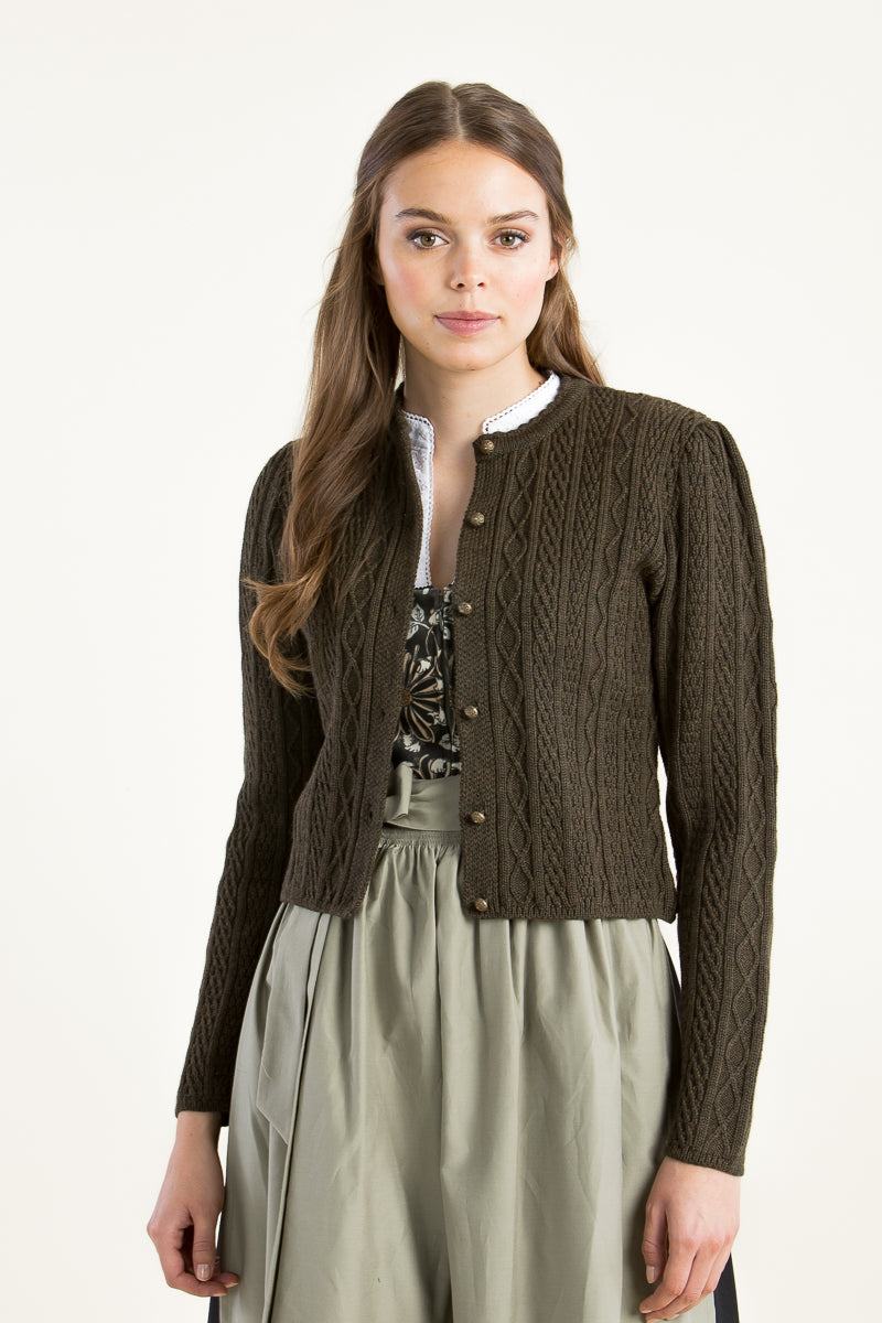 Gottseidank Strickjanker Sophia oliv Detail | Gottseidank knitted janker Sophia olive detail