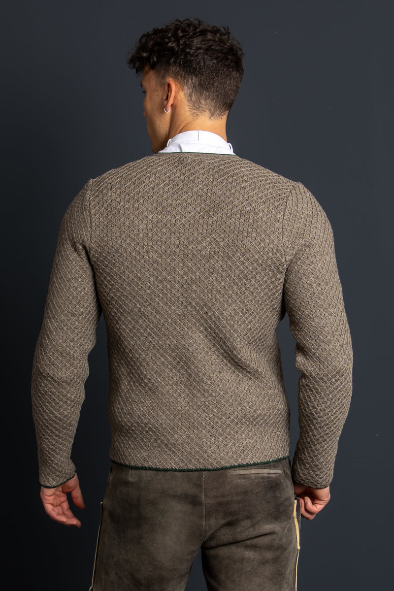 Gottseidank Strickjanker Xaver stein/tanne Rückansicht | Gottseidank Xaver knitted janker stone/fir back view